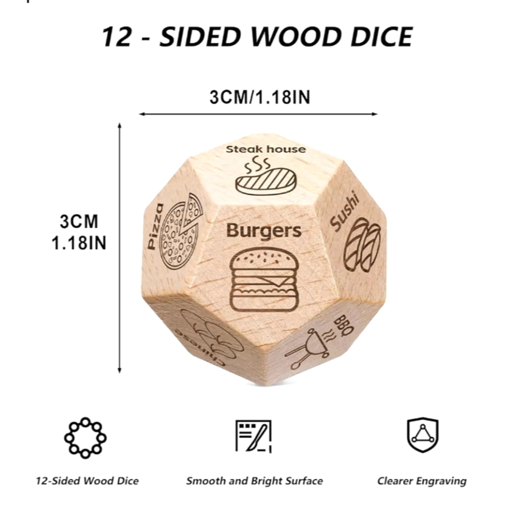 Choose Your Food 12 Sided Date Night Wood Dice in Gift Box - Picture 6 of 6